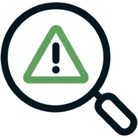 Magnifying glass over a warning sign