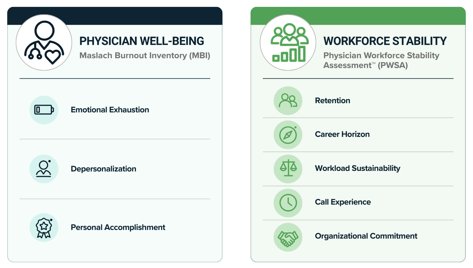Physician well-being and workforce stability assessment measures